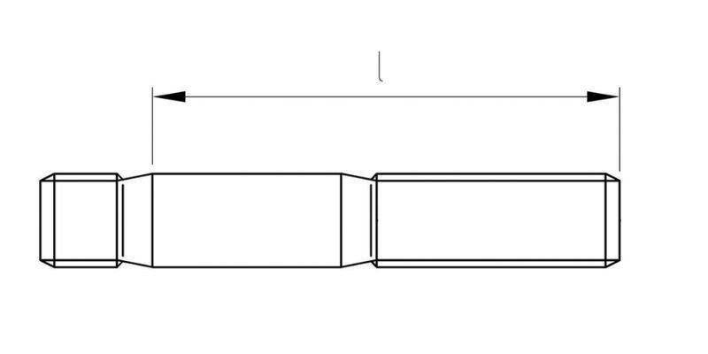 Rysunek – prawidłowy pomiar długości gwintu śruby dwustronnej z dwoma gwintami – inoxa.pl