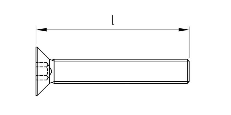 Rysunek – prawidłowy pomiar długości gwintu śruby z łbem stożkowym – inoxa.pl