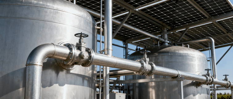 Zbiorniki i rurociągi ze stali nierdzewnej stosowane w instalacji biogazowej